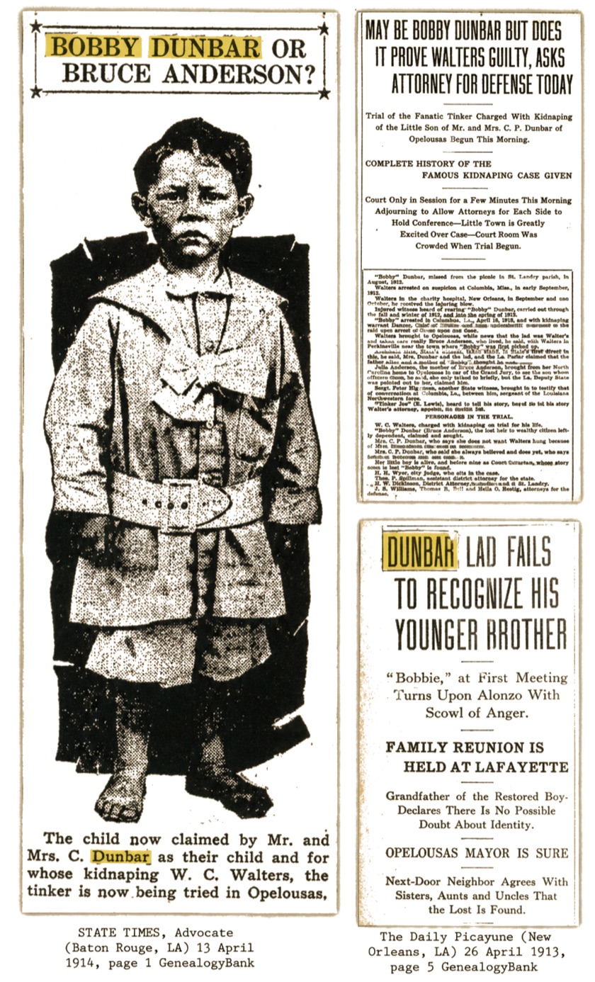 Newspaper collage about Bobby Dunbar and Bruce Anderson.