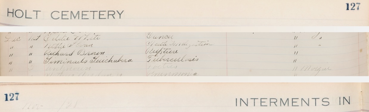 Holt Cemetery interment record listing Richard Brown.